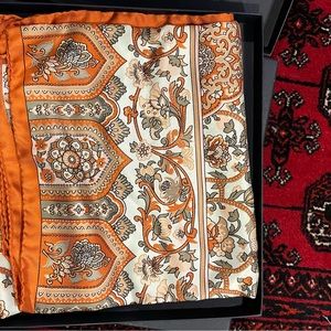 Brooks Brothers Silk Floral Paisley Scarf-Orange/White